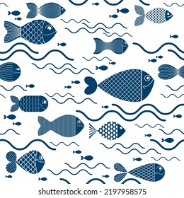 Cute fiches seamless background, seamless pattern, cute childish background for children textile or wrapping paper or packaging for seafood products.