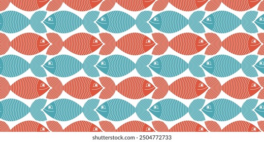 Cute fiches seamless background, seamless pattern, cute childish background for children textile or wrapping paper or packaging for seafood products.