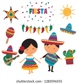 A cute fiesta vector set, colourful and fun Mexico themed illustrations, 10 images included.