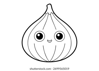 Un personaje de higo lindo con una cara feliz, perfecto para un libro de colorear para niños. Esta Ilustración vectorial está aislada sobre un fondo blanco y lista para usar.
