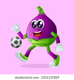 Cute fig character playing soccer. Perfect for kids, merchandise and sticker, banner promotion or blog
