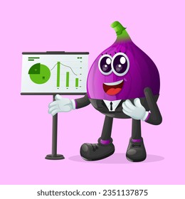 Cute fig character presenting financial reports. Perfect for kids, merchandise and sticker, banner promotion or blog

