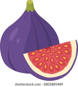 Cute Fig with Slice Flat Vector Illustration