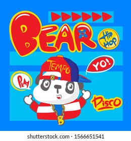 The cute figure of the bear  portrait, hip hop graphic hand-painted children funny, art, cartoon