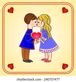 Cute  figure children  and hearts  Valentine Day  background vector illustration  