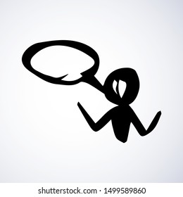 Cute figure isolated on light backdrop. Item internet networks ui concept. Freehand linear dark ink hand drawn picture emblem sketchy in art retro scribble comic style pen on paper with space for text