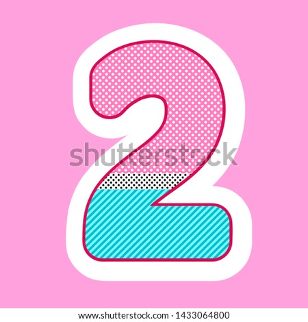 cute figure, number 2 two for children's birthday, holiday in the style lol doll. polka dot pattern and stripes vector illustration