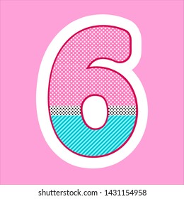 cute figure, number for children's birthday, holiday in the style lol doll. polka dot pattern and stripes vector illustration