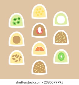 cute filled mochi simple icon set. flat style vector