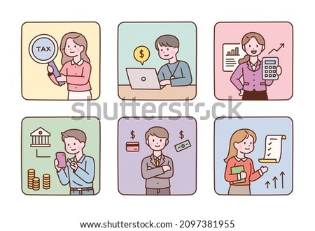 Cute financial wealth manager characters. People are making financial plans. flat design style vector illustration.