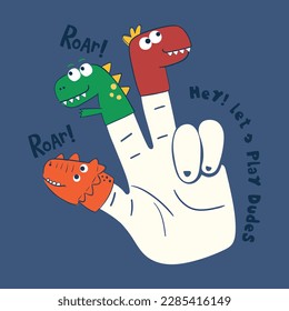 cute finger puppets dinosaurs vector illustration