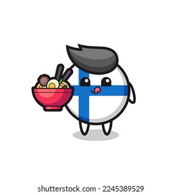 cute finland flag badge character eating noodles , cute style design for t shirt, sticker, logo element