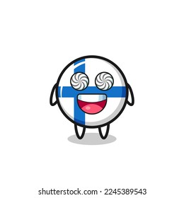 cute finland flag badge character with hypnotized eyes , cute style design for t shirt, sticker, logo element