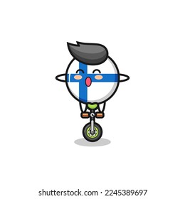 The cute finland flag badge character is riding a circus bike , cute style design for t shirt, sticker, logo element