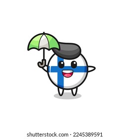 cute finland flag badge illustration holding an umbrella , cute style design for t shirt, sticker, logo element