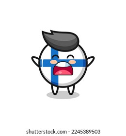 cute finland flag badge mascot with a yawn expression , cute style design for t shirt, sticker, logo element