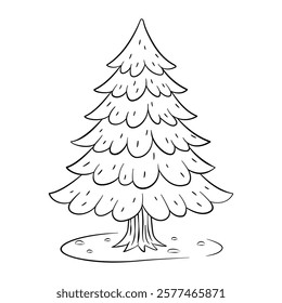 Cute Fir tree doodle style. Hand drawn black and white isolated logo pine tree Botanical line art Design element for web graphic design poster tattoo. Coloring page art therapy Vector illustration