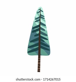 Cute fir tree isolated on white background vector. Stylized cartoon nice herringbone with a pattern, stock flat style illustration.