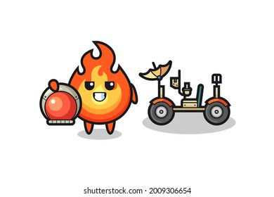the cute fire as astronaut with a lunar rover , cute style design for t shirt, sticker, logo element