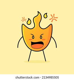 cute fire cartoon with angry expression and mouth open. suitable for logos, icons, symbols or mascots