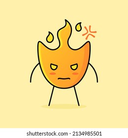 cute fire cartoon with angry expression.orange and yellow. stand and stare. suitable for logos, icons, symbols or mascots