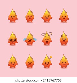 cute fire cartoon character vector illustration.