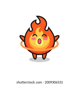 tira cómica de fuego lindo está jugando a hula hoop , diseño de estilo lindo para camiseta, pegatina, elemento logo