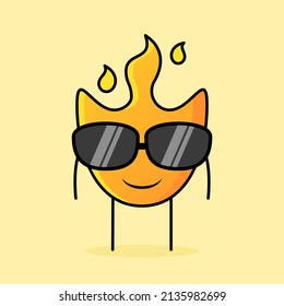 cute fire cartoon with smile expression and black eyeglasses. yellow and orange. suitable for logos, icons, symbols or mascots