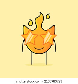 cute fire cartoon with smile expression and stars eyeglasses. suitable for logos, icons, symbols or mascots