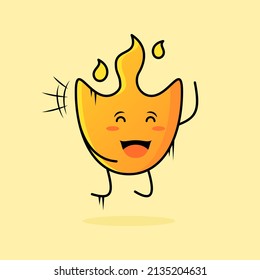 cute fire cartoon with smile and happy expression. jump, close eyes and mouth open suitable for emoticon, logo, icon, mascot, symbol and sign