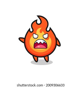 cute fire cartoon in a very angry pose , cute style design for t shirt, sticker, logo element