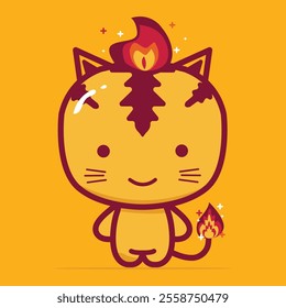 Cute Fire Cat Spirit for Element Design or Children Ornament