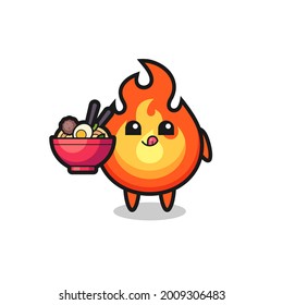 cute fire character eating noodles , cute style design for t shirt, sticker, logo element