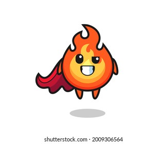 the cute fire character as a flying superhero , cute style design for t shirt, sticker, logo element