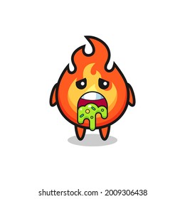 el tierno personaje de fuego con puke , diseño de estilo lindo para camiseta, pegatina, elemento logo