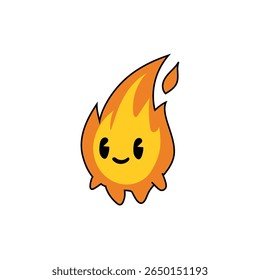 Cute fire creature. Little flame character. Blazing spark vector. Warm mascot icon.