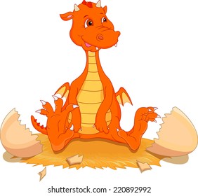 cute fire dragon cartoon hatching