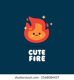 Cute fire element character logo illustration. Minimalist fire design, suitable for poster and web.
