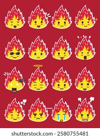 a cute fire elemental mascot emoticon set