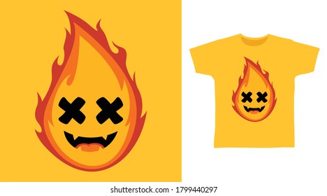 Cute fire face design vector illustration ready for print on tees.