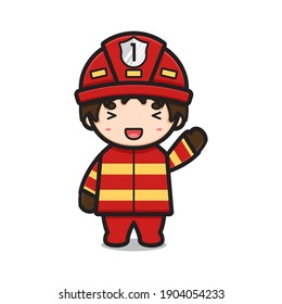 Personaje de lucha contra incendios con dibujos animados de mano ilustraciones de iconos vectores. Icono de profesión vector aislado. Estilo de caricatura plano