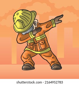 cute fire fighter dabbing dance celebration