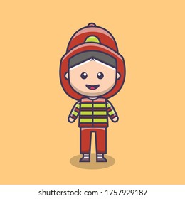 Cute Fire Fighter Fire man Character. chibi kawaii Flat cartoon vector illustration style