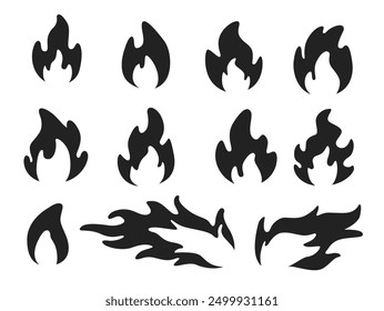 Cute fire flame, fire flat line icons, flames, flame of various shapes