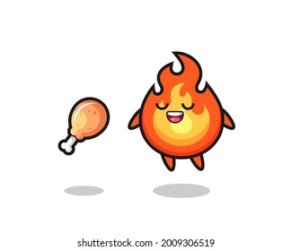 cute fire floating and tempted because of fried chicken , cute style design for t shirt, sticker, logo element
