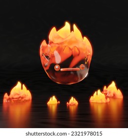 cute fire glass material with a cute face model