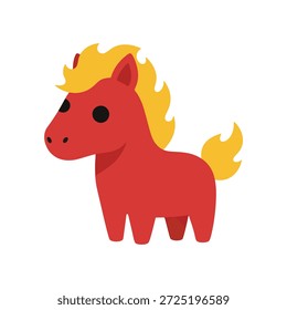Perfil lateral lindo del busto de la cabeza del caballo del fuego con la cara roja y la etiqueta engomada amarilla de la melena de la llama.