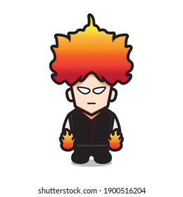 Cute fire man super hero character cartoon vector icon illustration. Superhero icon concept isolated vector. Flat cartoon style