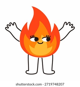 Personagem de mascote de fogo bonito em um fundo branco. Ilustração de vetor plano.