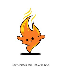 Cute fire mascot. Flame character vector. Burning heat symbol. Happy spark icon.